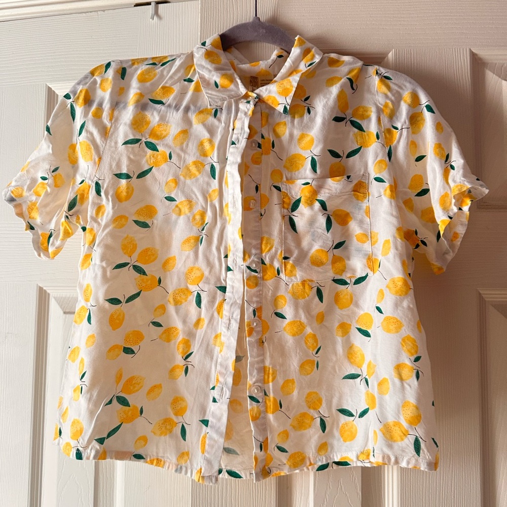Japna Yellow and Green Button Down Shirt with Playful Design